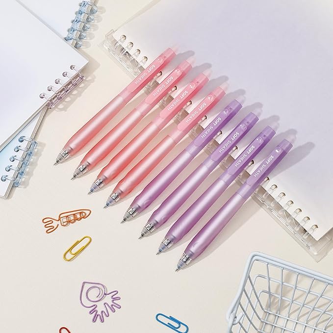 Temiary 8 PCS Retractable Erasable Pens (4 Black & 4 Blue), Heat Sensitive 0.5 mm Fine Point Erasable Gel Ink Pen, Eraser Pen for Journaling Crossword Puzzles School Office Supplies (Purple & Pink)