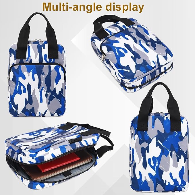 DSIUE Bible Cover for Boys Kids Book Carrying Case Scripture Bag with Handle Pockets Childrens Teens Church Bag Camo Blue