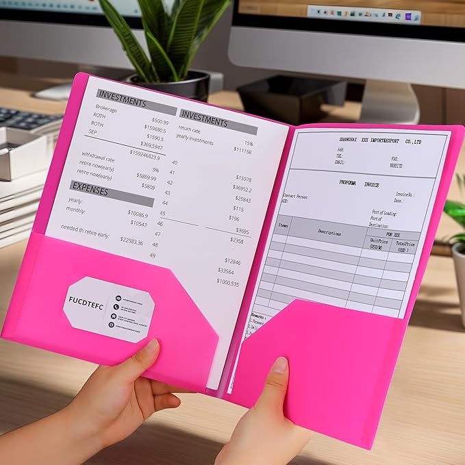 Plastic Folders with Pockets, 2 Pocket Folders Fit Letter Size Paper, Heavy Duty Paper File Folder with Business Card Holder for School Office Home Business (6 Pack, Assorted Colors)