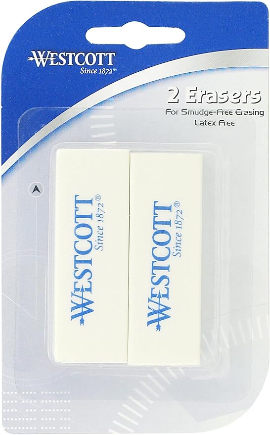 Westcott Eraser 2-Pack, White, Standard, 14610