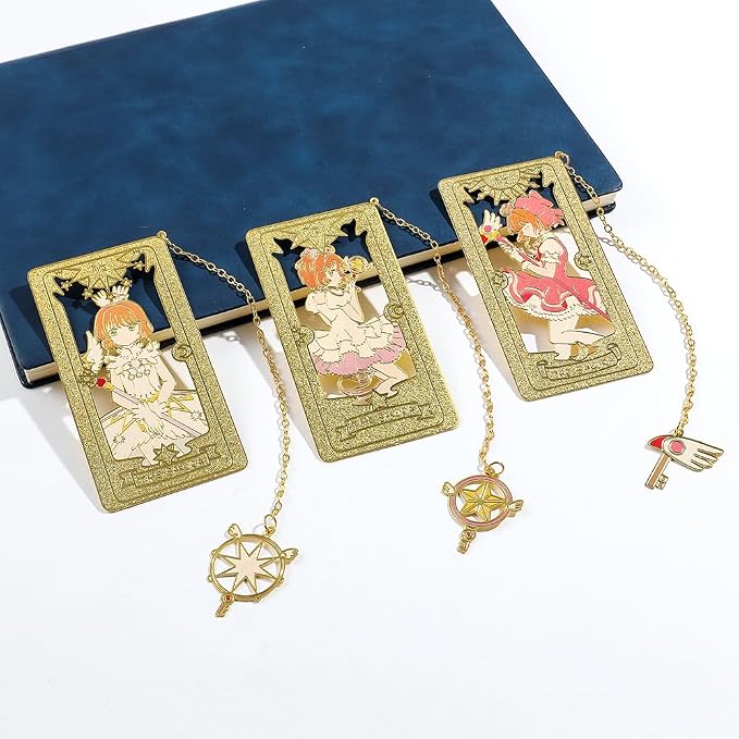 Card Captor Anime Metal Book Mark- Pink Sakura Hollow Out Metal Bookmarks Gift for Girl Book Lovers Anime Fans Collection Christmas Valentine Ideal Marker for Reading Stationery (3 Style)