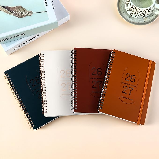 2026-2027 Monthly Planner-A5 Size Calendar Planner -Thick 120g Paper | Hard Cover with Elastic Band and Inner Pocket |Planner For Women,Men | Perfect for Office Home School Supplies & Personal Organizer (Beige)