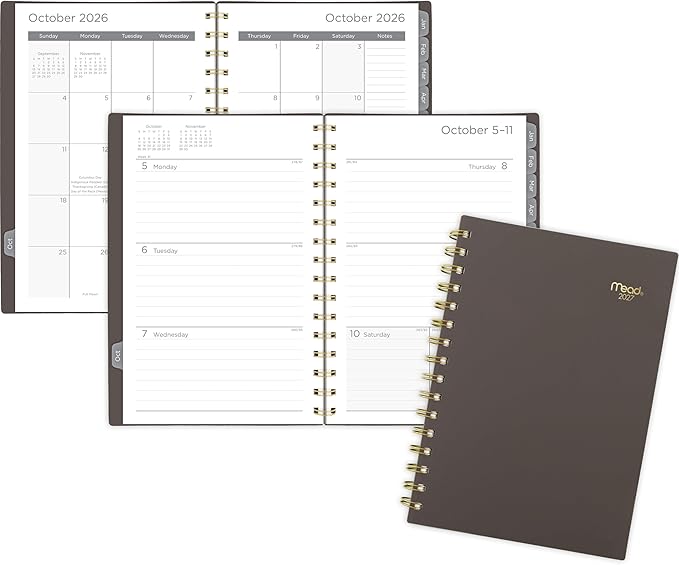 Mead 2027 Planner, Weekly & Monthly, 15-Month Oct-Dec, 5.5" x 8.5", Ground Coffee (1806-200-27)