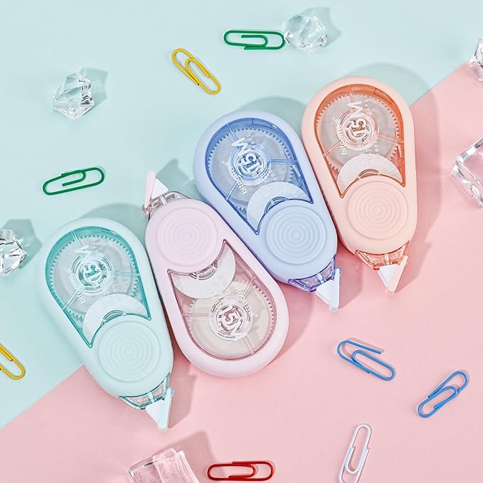 Temiary 4 Pcs White Correction Tape with Dispenser, Smooth Quick Dry Pull Out Tapes for Instant Corrections, 49.2 Ft Easy to Use Tear-Resistant Applicator for Office Note Taking, Journaling (Morandi)