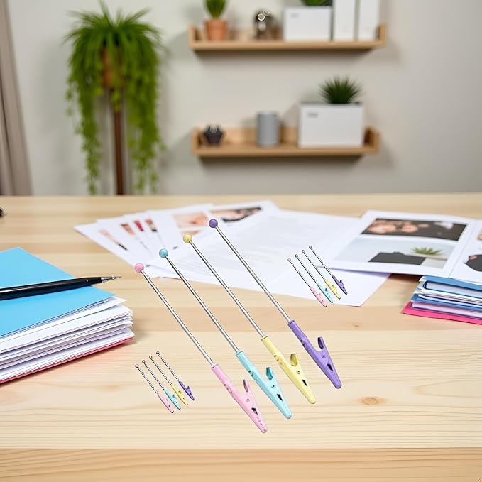 4Pcs Metal Wire Alligator Clip, Metal Note Clip, Long-Tailed Alligator Clamp Photo Holder Clip for Card, Memo Holders Desk Accessories and Workspace Organizers