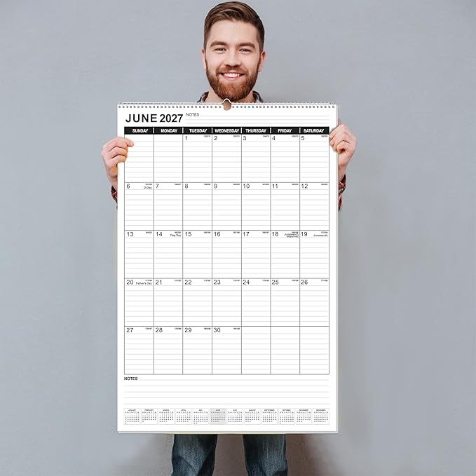 OuMuaMua Extra Large Wall Calendar 2026, 30" X 20" Vertical Jumbo Wall Calendar 2026-2027,18-Month Hanging Planner Wall From 2026 Jan - 2027 Jun with Spiral Bound For School Home Office Organizing