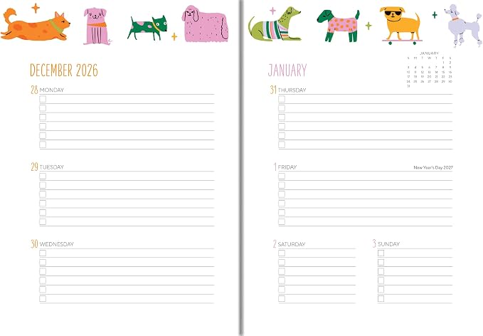 High Note 2027 Planner, 17-Month Weekly & Monthly Flexible Cover Calendar Book with Goal & Project Planning Pages, August 2026 – December 2027, 5.75" x 7.5", Furry Friends