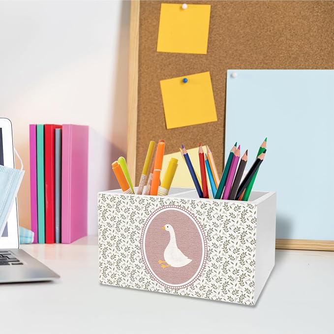 Goose Nursery Decor, Cottagecore Botanical Funny Goose Pen Pencil Holder for Desk, Geese Lover Gifts Wooden Box Sign Desk Decor for Kids Girls Room Nursery Playroom Decoration