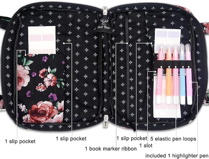 Bible Cover for Women with Adjustable Straps, Extra Large Study Bible Carrying Case Bag with Zip Pocket, 11.3x8.3x2.7 Inches