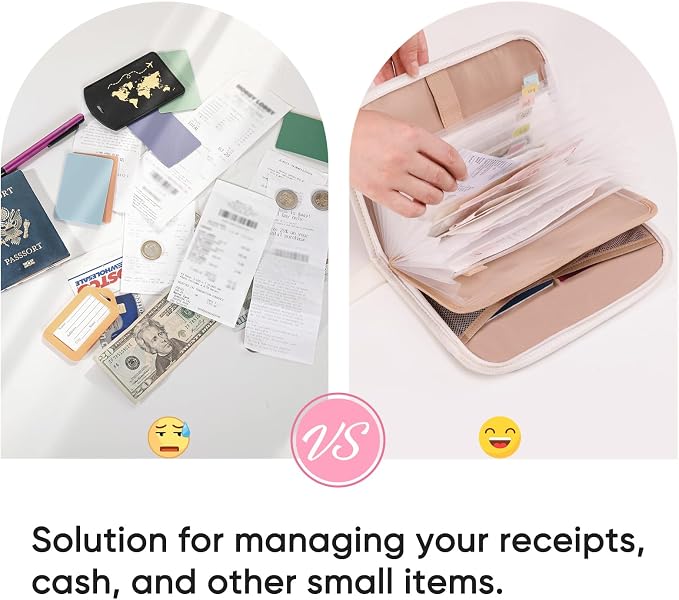 Receipt Organizer with 12 Pockets 10x6 Receipt Holder Organizer - Small Accordion File Organizers - Cash Organizers for Travel, Business, Gift