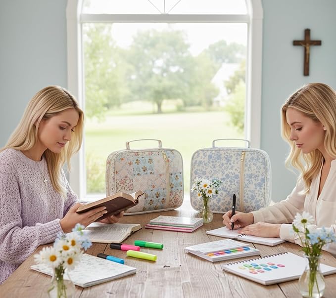Bible Cover Case for Women Large Bible Cover Bag Bible Study Supplies Accessories Handle Quilted Bible Carrying Case for Girls Christian Gifts for Women