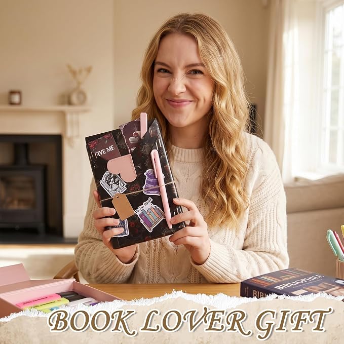 Blind Date with a Book Gift Box 6 Set Blind Book Date Gift Supplies Includes Kraft Paper Tags Bookmark Pens Stickers for Women Book Lover Club Librarian Bookish Reader Gifts (Dark Romance)