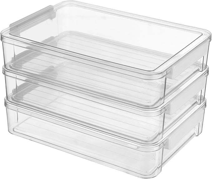 ZALIR 3PCS Plastic Storage Bins with Lids, Portable Stackable Clear File Box, Art Supply Storage Organizer, File Document Storage Boxes with Latches for Organizing A4 Paper, Letters and Crafts