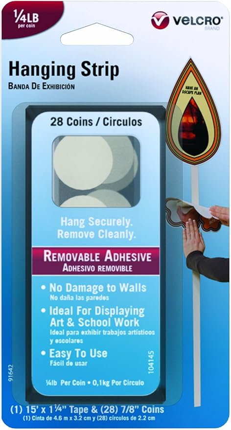 VELCRO Brand - Hanging Strip - Removable Adhesive, 15' x 1.25 Inch Tape & 28 7/8 Inch Coins, White