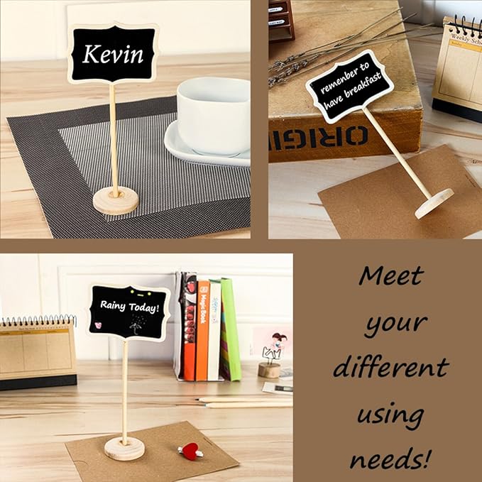 DSTELIN 15 Pack 2.36 x 3.35inches Wood Mini Chalkboard Signs with Support Easels, Place Cards, Small Rectangle Chalkboards for Weddings, Birthday Parties and Special Event Decorations