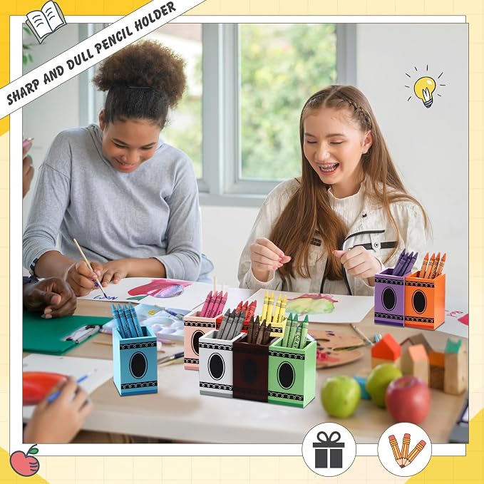 Threehoney 10 Pcs Crayon Organizer Crayon Box Shaped Crayon Holder Wooden Colored Pen Holder Crayon Dispenser Marker Storage Organizer for Back to School for Classroom School Art Storage Supplies