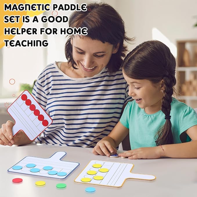 Seajan 12 Pcs Magnetic Paddle Set Education Dry Erase Double Side Handheld Answer Board with Magnetic Counters Discs Phonemic Awareness Phonics Games Toy for Students Kids Teaching (Multicolor)