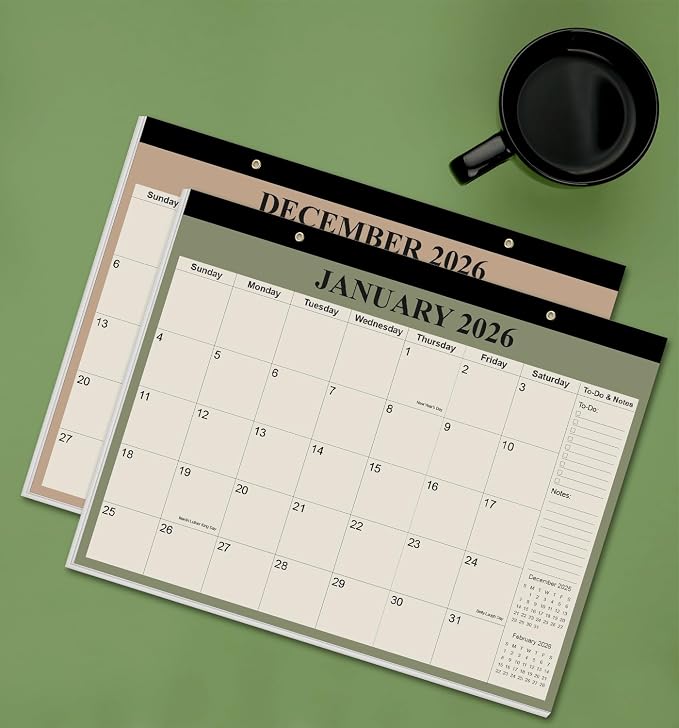 Desk Calendar 2026-2027 - Calendar 2026-2027 from July 2026 to June 2027, 18 Months Calendar with Thick Paper for Office, Home, School Organizing, 14" X 11", Cyan