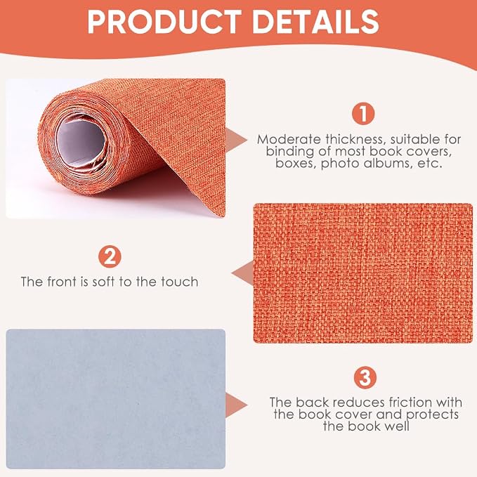 CRASPIRE 51 x 11.8 Book Cloth for Book Binding Fabric Surface Paper Backed A4-A8 Coral Color Bookcover Books Album Scrapbooking Archival DIY Covering Protector Bookcloth Bookbinding Supplies