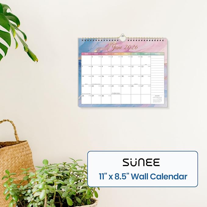 SUNEE 2026 Wall Calendar- 18 Months Calendar Oct. 2025 - Mar. 2027, 11"x8.5" Big Grid Hanging Calendar with Note for Organizing & Planning,