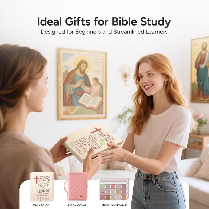 BellaHold Adjustable Bible Cover with 75 Bible Tabs - Bible Cover Case for Women,Waterproof, Washable Quilted Bible Case,Reusable Christian Gifts for Women (Pink, XL)