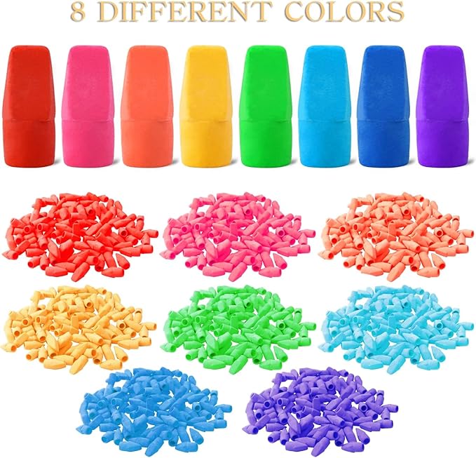 PRALB 400pcs Pencil Top Eraser Bulk Caps for Pencils,Chisel Shape Erasers Toppers for Party Favors Games Prizes, Pencil Top Erasers Cap for Home School Classroom Office