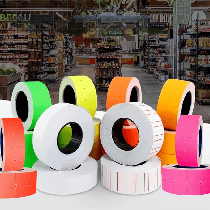 MX-5500 Price Labels, Adhesive Sticker Marker Label, 10 Rolls Sticky Paper Labels for Price and Date Guns,1 Line 5000 Labels, 1 Ink Roll Included, Blue