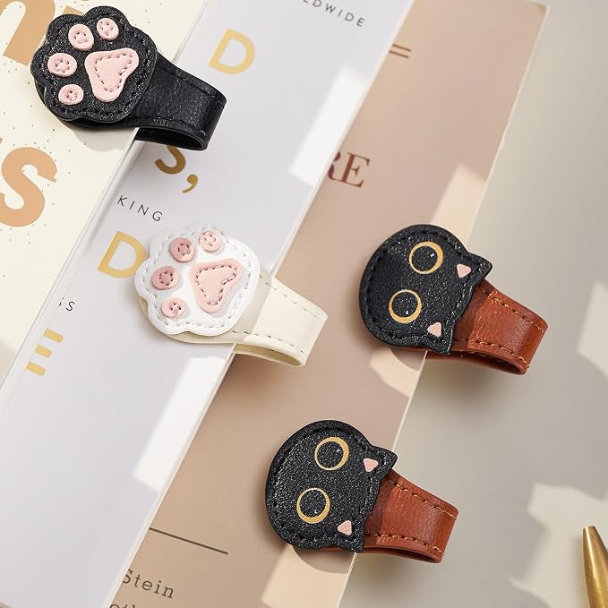 2Pcs Magnetic Leather Bookmarks with Gift Box Magnetic Pen Holder Book Marks Clip Gift for Book Lover Readers Men Women Teachers Students, Paw (Black+Black)