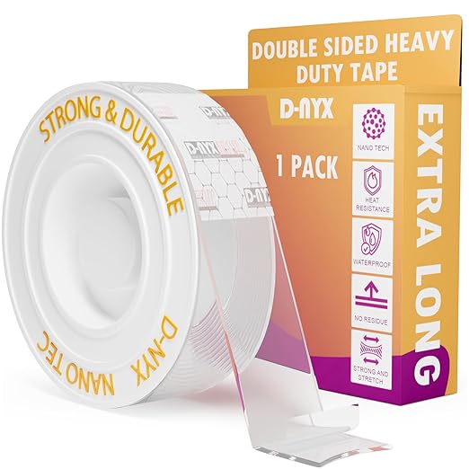 D-NYX Heavy Duty Double Sided Tape - Extra Large Nano Double Sided Adhesive Tape 1.18 inch Wide Removable Wall Tape Sticky Poster Tape Decor Scrapbook Supplies Scrapbookig Strips 9.85ft