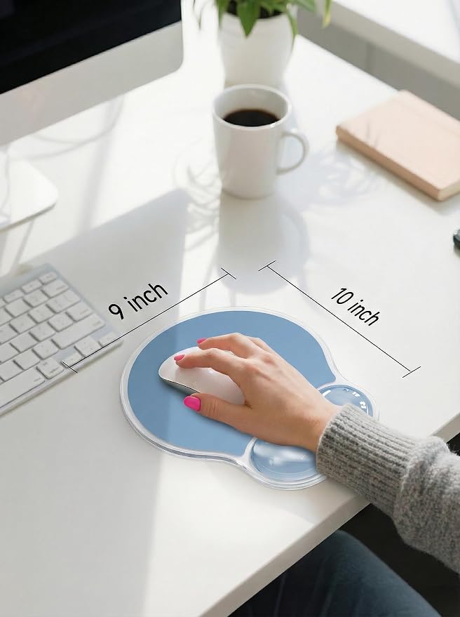Ergonomic Gel Mouse Pad Wrist Rest Support for Desk, PU Base, Smooth Surface, Crystal Gel Cushion, Non-Slip Stability, Mousepad for Office/Home/Study Blue AMP-01
