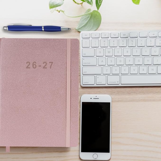 26-27 Academic Planner - Weekly and Monthly Planner, Jul 2026 - Jun 2027, Vegan Leather Cover, Elastic Closure, 7”x9.25”, Rose Gold