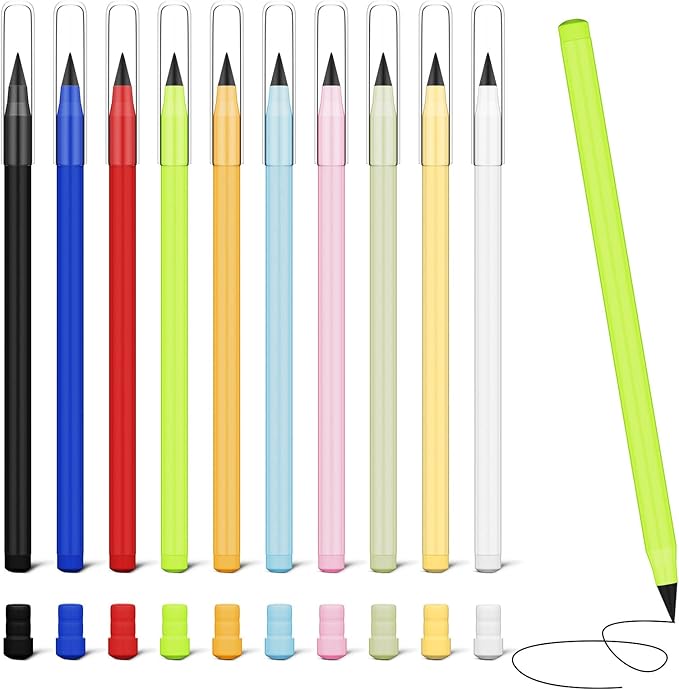 Ainiv Everlasting Pencil - 10 PCS Inkless Infinity Pencils with 20 Extra Erasers for Home Office School Writing Drawing