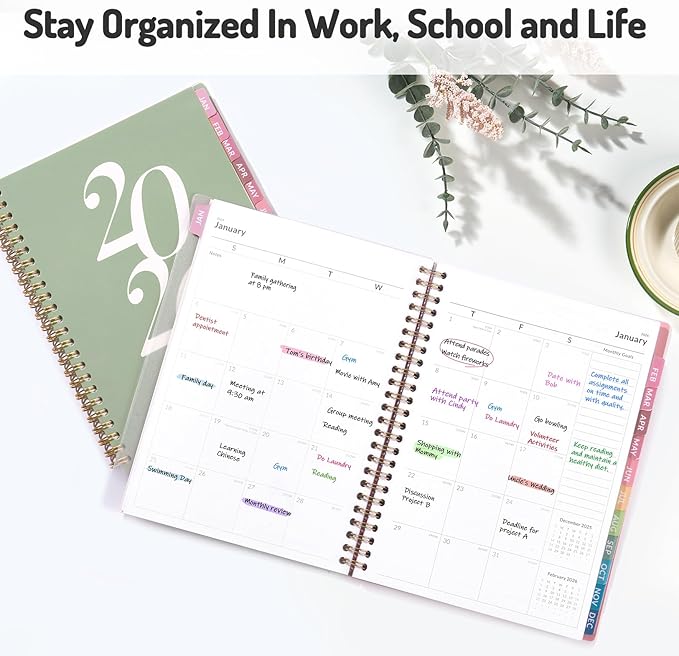 Forvencer 2026 Planner Weekly and Monthly, Jan - Dec 2026, 8.5” x 11”, Large Agenda Planner for Women, Aesthetic Calendar Planner with Spiral Bound, Month Tab, Flexible Cover for School Office, Green
