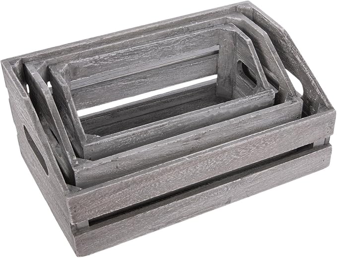 Hobby Lobby Wooden Storage Crates, Set of 3, Decorative Nesting Boxes, 8.75-11.81 inch, Great for Books, School Supplies, Desk, Home Office (Gray)