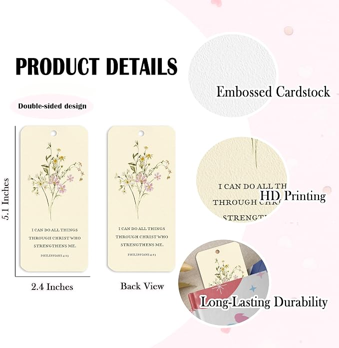 Bible Verse Bookmarks, 10 PCS Floral Christian Paper Bookmark Book Markers with Tassels, Gifts for Women Men Reading Book Lovers Bookish Friends Adults Faith