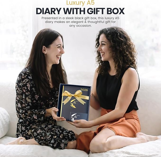 2026 Diary : A5 PU Leather 2026 Planner & Journal with Gift Box, Gold Foil Date, 336 Ivory Pages