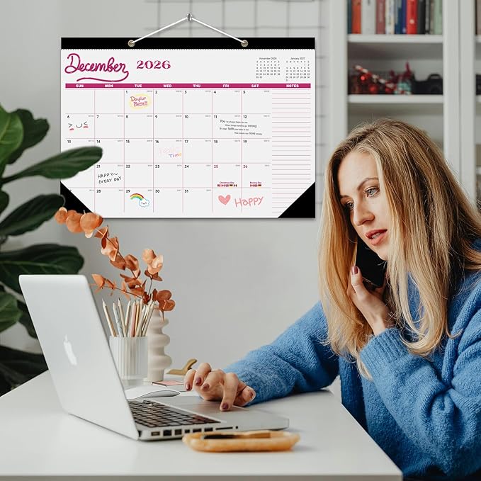 Desk Calendar 2026, Wall Calendar 2026-2027 Large Size 17" X 12" Covers January 2026 to June 2027, Pink Cute Desktop Monthly Calendar for Home Classroom School or Teacher Gifts & Office Supplies