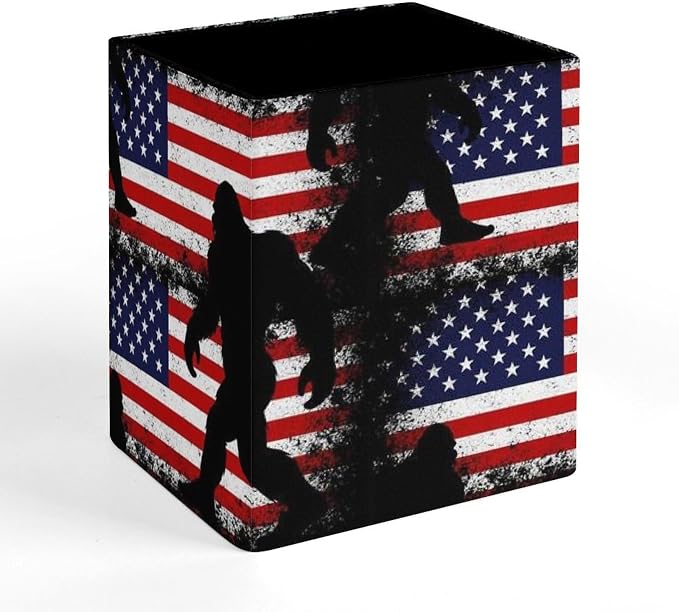 Holder Cup Makeup Brush Storage Organizer, Waterproof Multifunctional Office Supplies, Pen Holder Square Leather Pencil Sasquatch American Flag