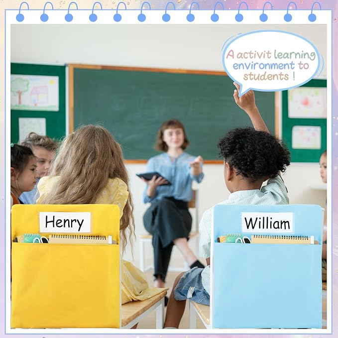 gisgfim 12 Pcs Chair Pockets for Classroom 17 x 20 Inch s with Name Tag for Classroom Chairback Pouch Bag Organizer for Student Elementary School Daycare Supply (Groovy)