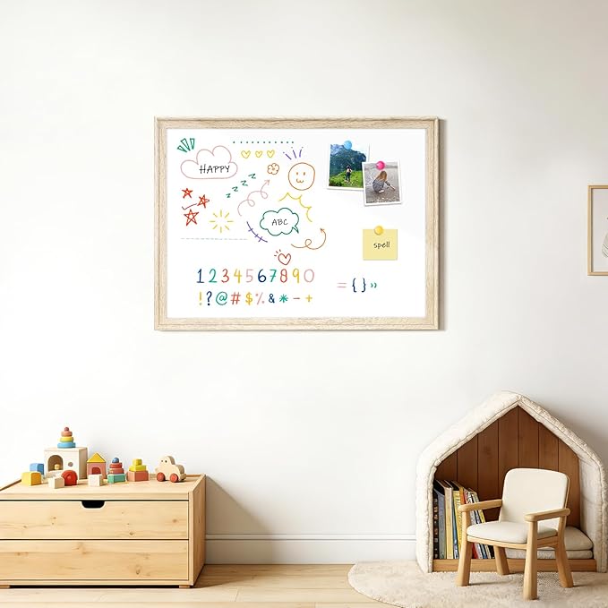 White Board for Wall, 24" x 18" Magnetic Dry Erase Board, Decorative Wooden Frame Large Whiteboard, Wall Mounted, Aesthetic Writing Board for Home, Office, School - Vintage