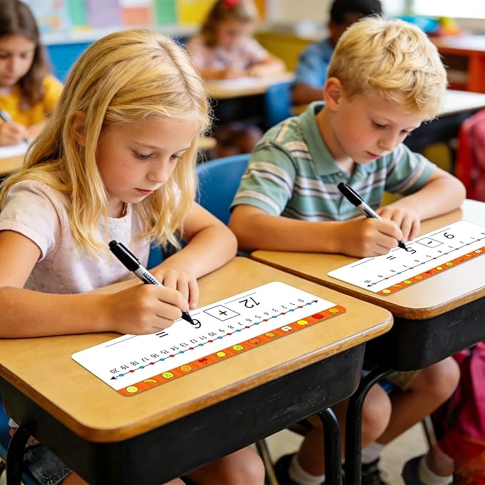 30 Packs Number Line Dry Erase Boards Cards, Double-Sided Writable & Erasable, 0-10 on One Side and 0-20 on the Other Side, Math Learning White Board Tool for Students, Classroom and Home (12” x 4”)