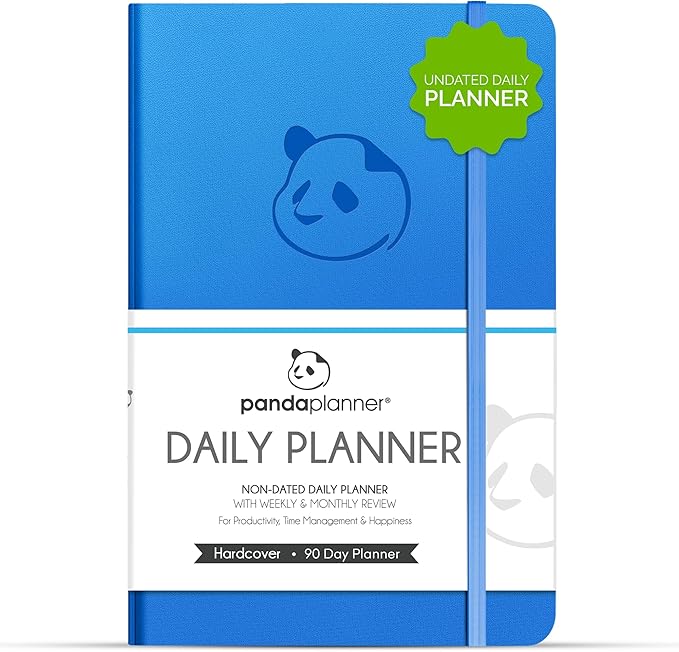 Panda Planner Classic A5 Daily Planner 2026 – Undated Daily & Quarterly Planner with Hourly Schedule, Productivity Calendar, To Do List, Goal Planner, Habit Tracker & Gratitude Journal for Home or Office – Blue