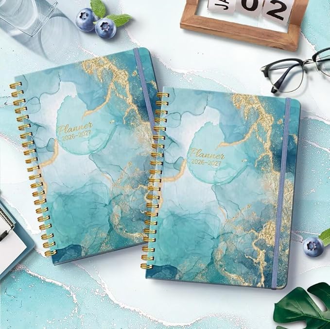 Lonely Oak Academic Planner 2026-2027, Daily Weekly and Monthly Agenda Planner 6.18" x 8.5" with Tabs, 12 Months Spiral School Year A5 Calendar from Jul.2026 to Jun.2027 for Student and Teacher (Grey Marble)