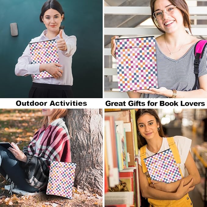 Retro Plaid Book Lovers Gifts Book Sleeve Vintage Checkered Waterproof Book Cover Book Pouch Book Protector with Front Pocket Book Club Christmas Birthday Gifts for Women Girl Sister Book Accessories