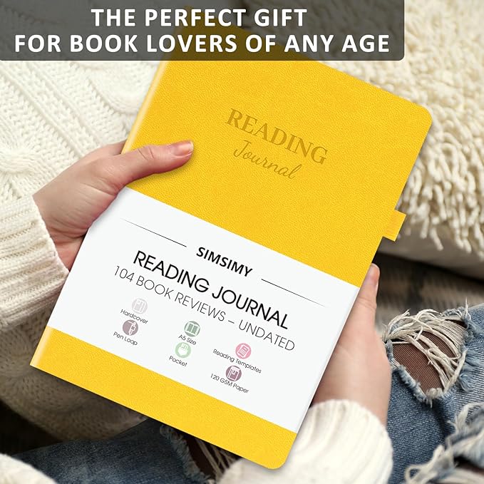 Reading Journal with 104 Book Reviews, Book Journal for Books Lovers & Readers - Review and Track Your Reading Progress, Reading Log Notebook Gift, A5, Yellow