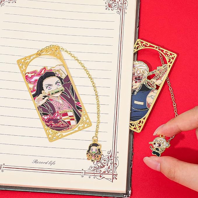 7PCS Anime Demon Bookmark Set, Tanjiro Hashira Brass Bookmarks for Readers, Students, Anime Fans, Book Lovers, Reading Accessories (7pc Hashira)