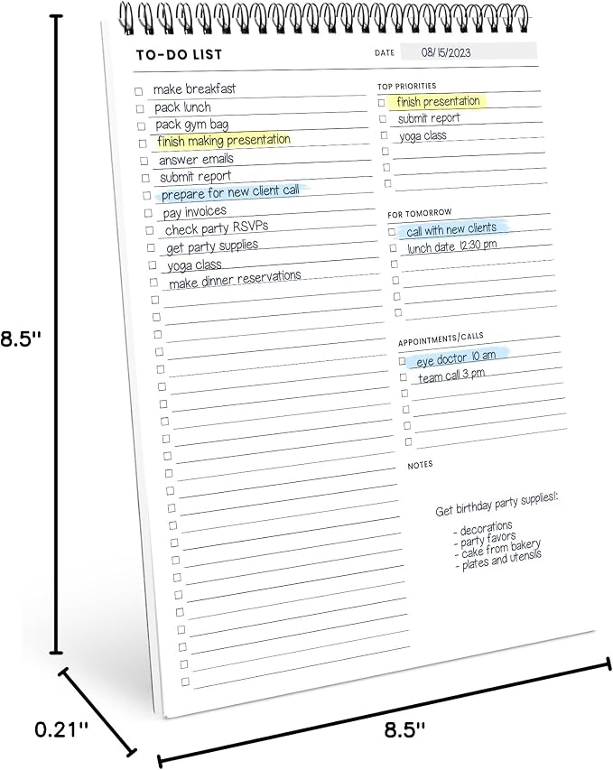 Of a Happy Kind To Do List Spiral Notepad 8.5x11 52 Sheets - Multiple Functional Sections - Daily Planner Notebook - Task Todo Checklist, Agenda Note Pad for Work