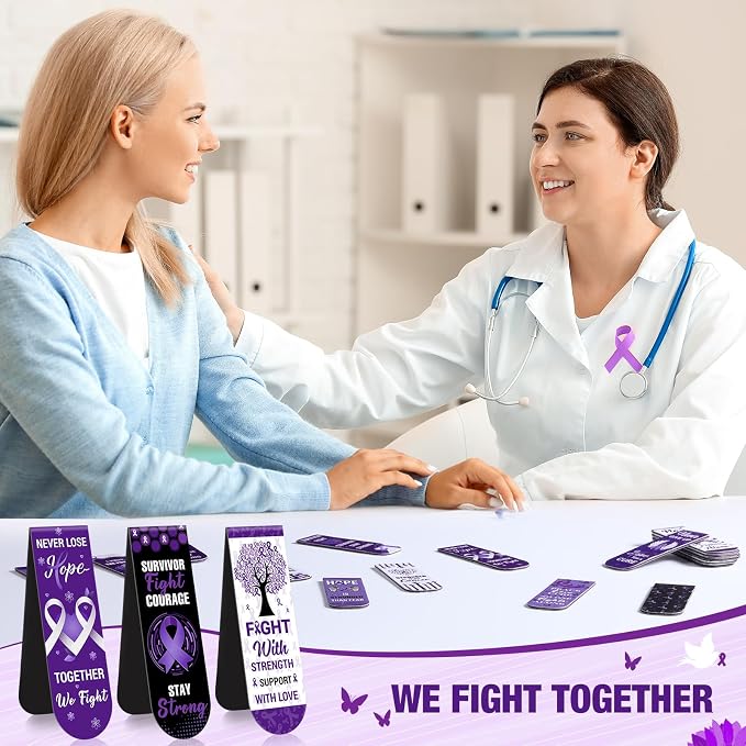 48 Pcs Purple Ribbon Cancer Awareness Magnetic Bookmarks Domestic Violence Pancreatic Cancer Alzheimer's Awareness World Suicide Prevention Book Marks for Society Events Funeral Memorial