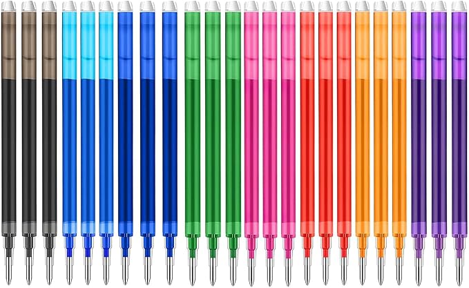 0.7 mm Erasable Gel Ink Pen Refills Compatible with Frixion Friction, Smooth Writing Multicolor Retractable Fine Point Pen Refill for School Office Home Art (8 Colors, 24)