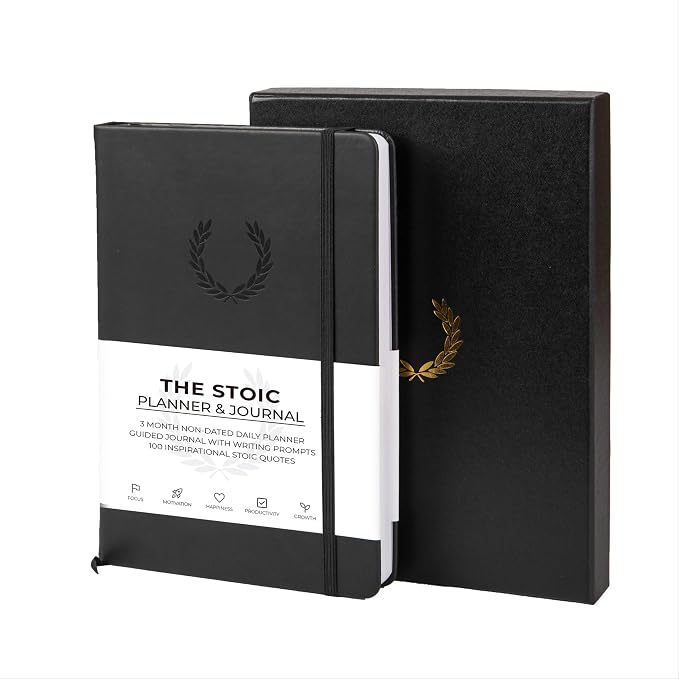 The Stoic Planner & Journal - A 2-in-1 Daily Planner and Guided Journal with Inspiring Writing Prompts - Build Productivity and a Positive Mindset - 3 Months Undated (Black)